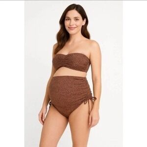 A Pea In The Pod Maternity‎ Bikini Swimsuit Strapless Bandeau Animal Print Small